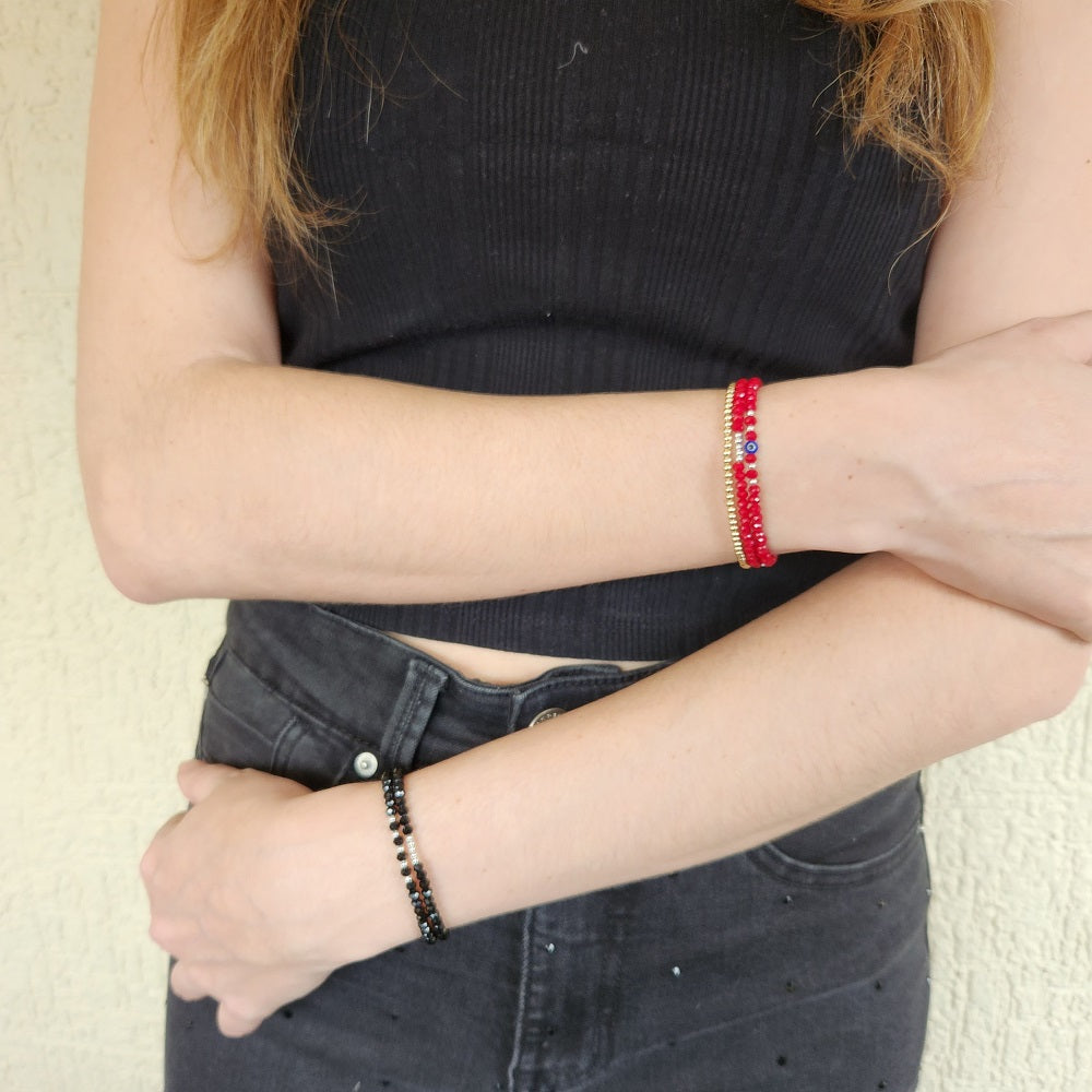 Pulsera Roja 9 Mostacillas, plata 925