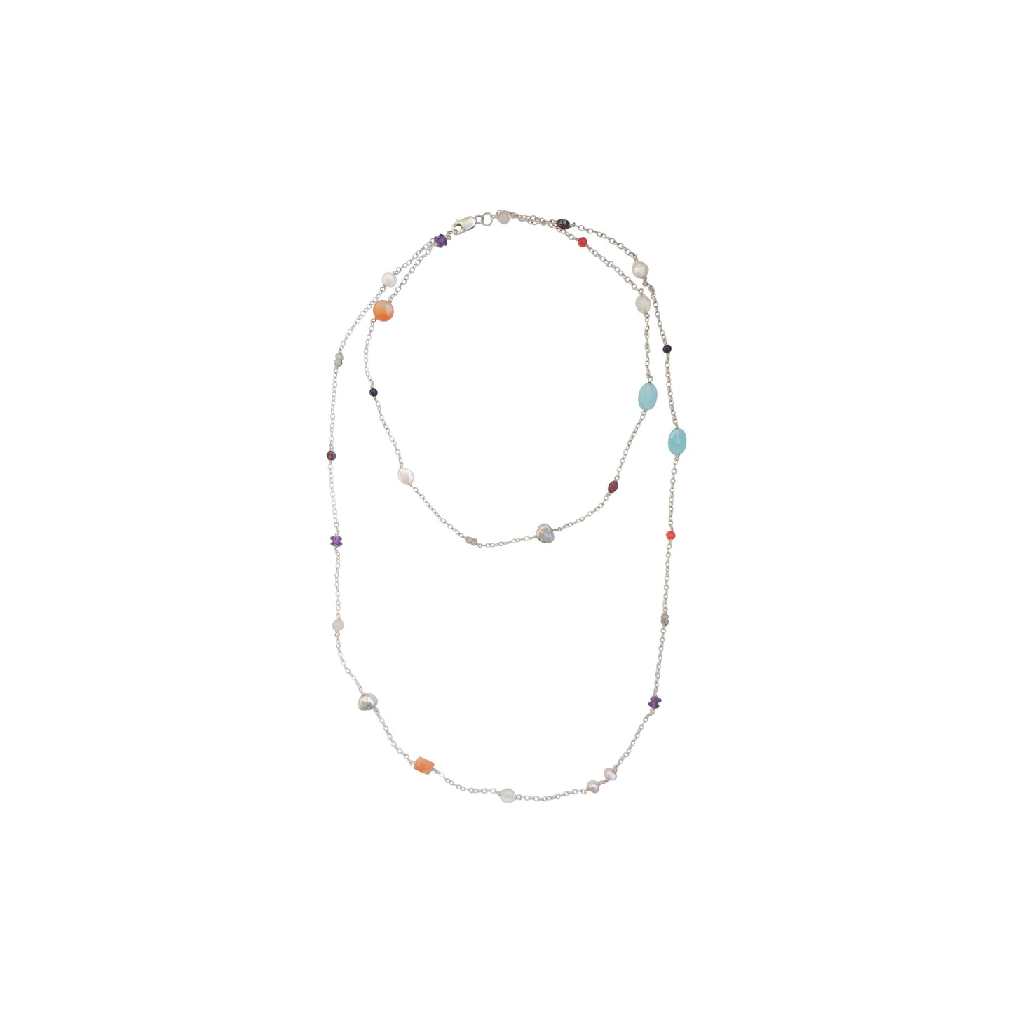 Collar Piedra Naturales Doble, plata 925