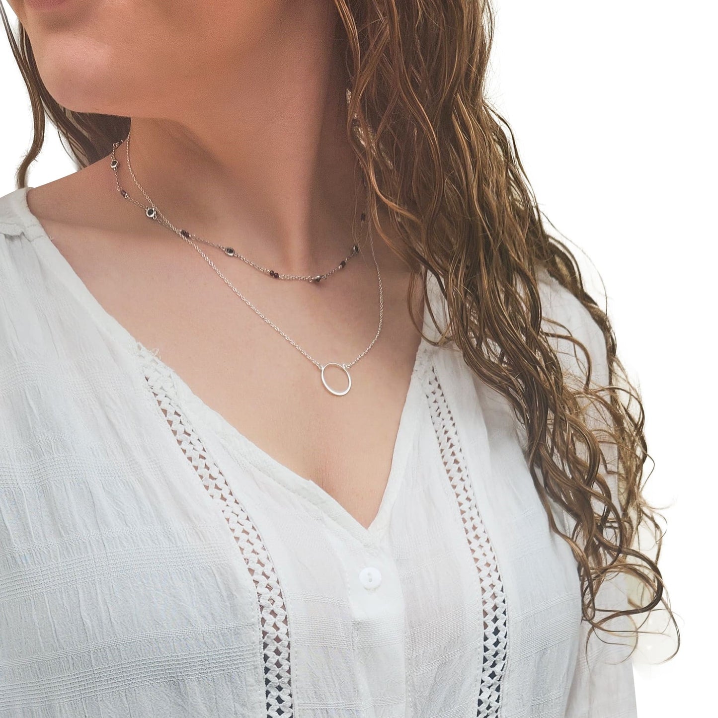 Collar Chocker Negros y Granate, plata 925