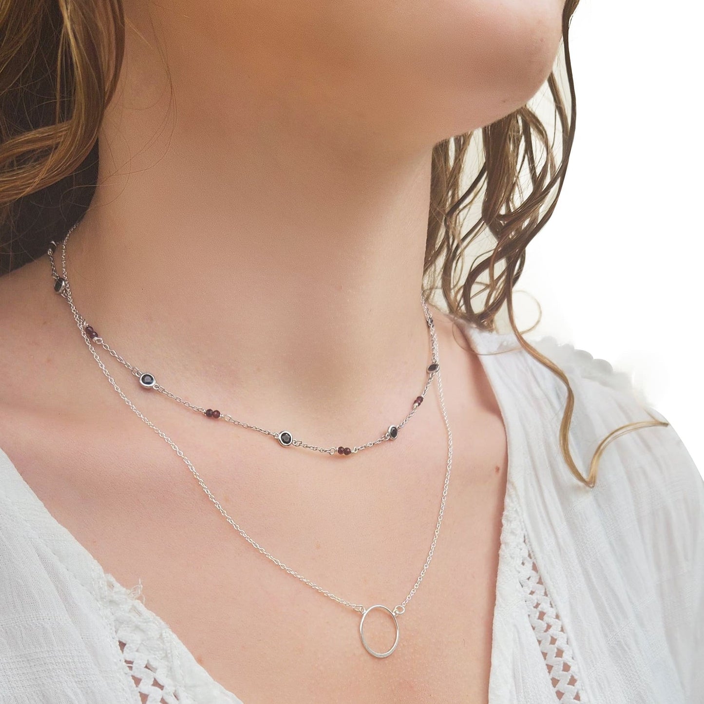 Collar Chocker Negros y Granate, plata 925
