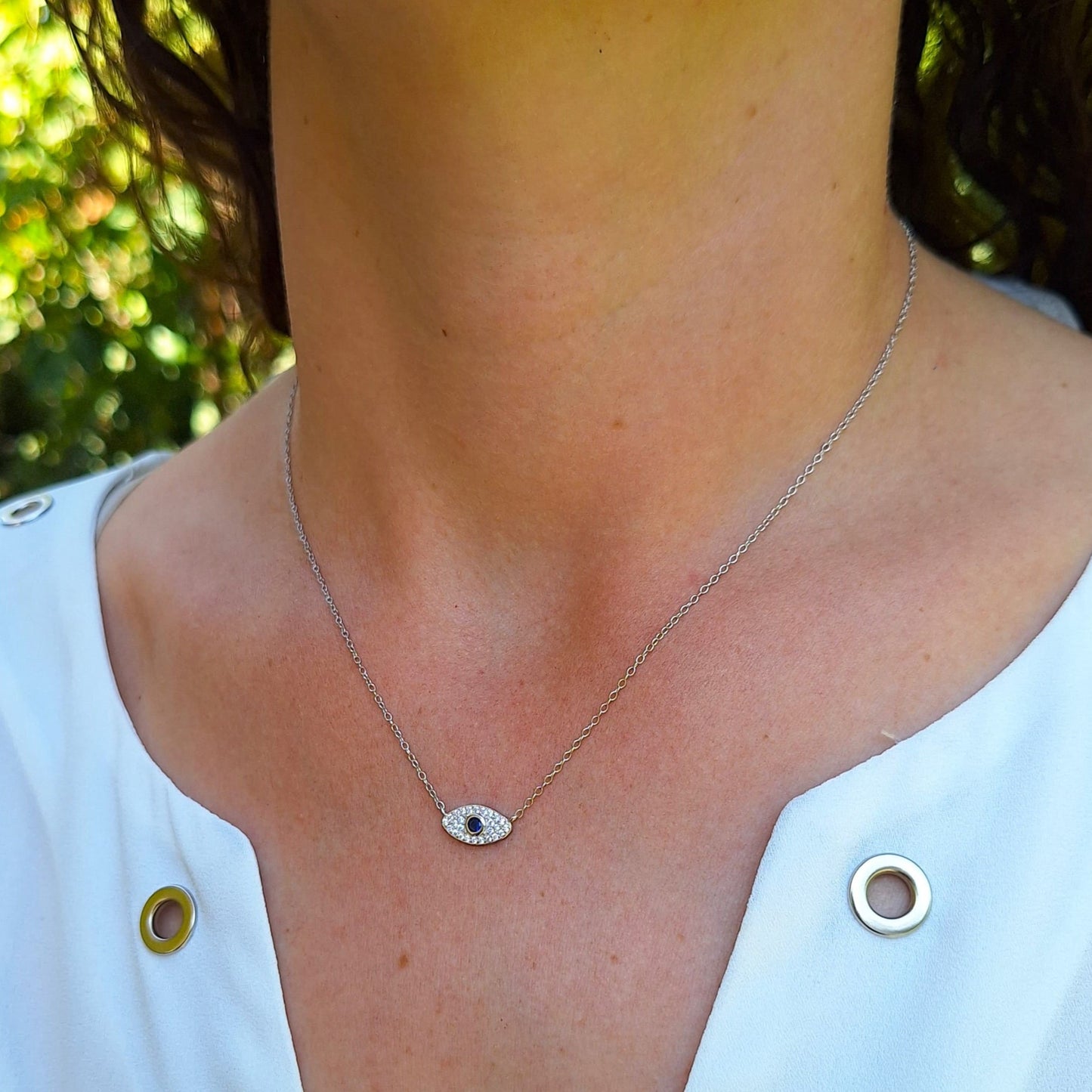 Collar Ojo Protector Brillante, plata 925