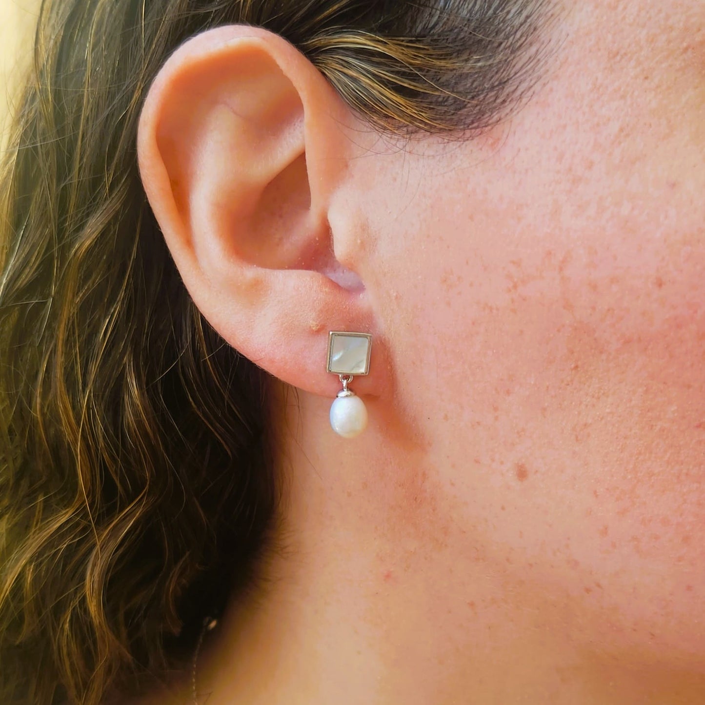 Aro largo Perlas y Nácar, plata 925