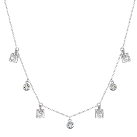 Collar Dijes de Cubo y Cristales, Plata 925