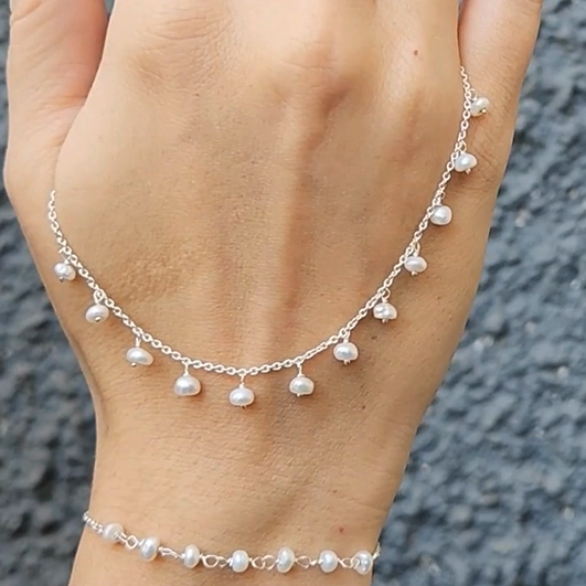 Collar perlas colagando, plata 925