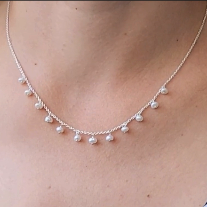 Collar perlas colagando, plata 925