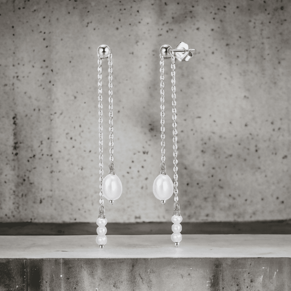 Aro largo Doble Caída de Perlas, plata 925