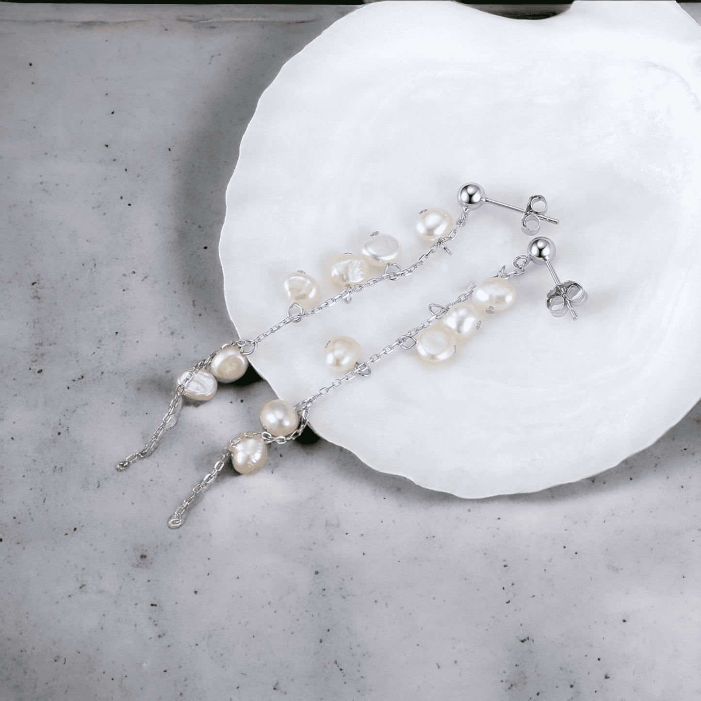 Aro largo Cascada de Perlas, plata 925