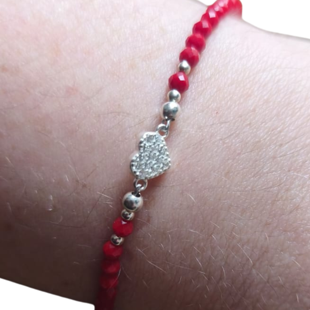 Pulsera roja Corazón Brillante, plata 925