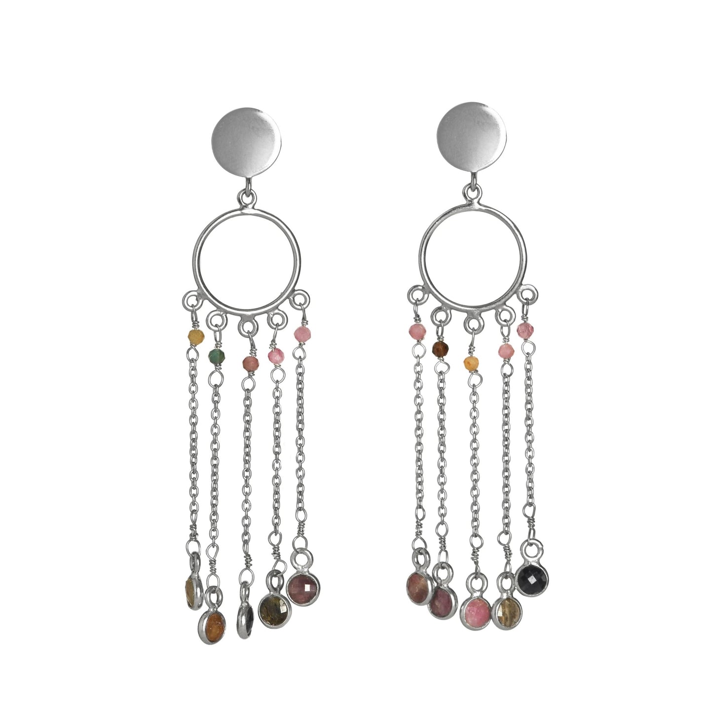 Aro largo Cascada de Colores y Elegancia, Plata 925