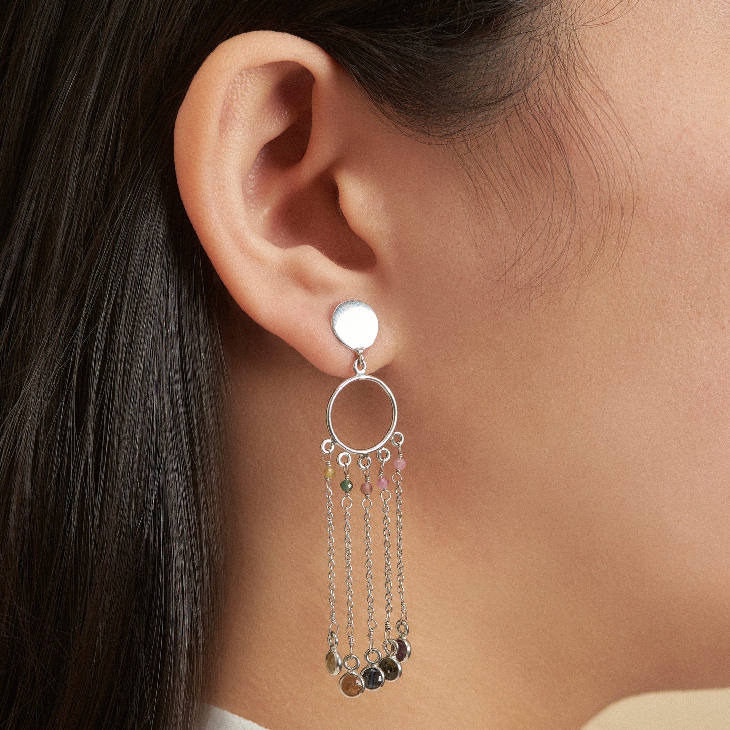 Aro largo Cascada de Colores y Elegancia, Plata 925