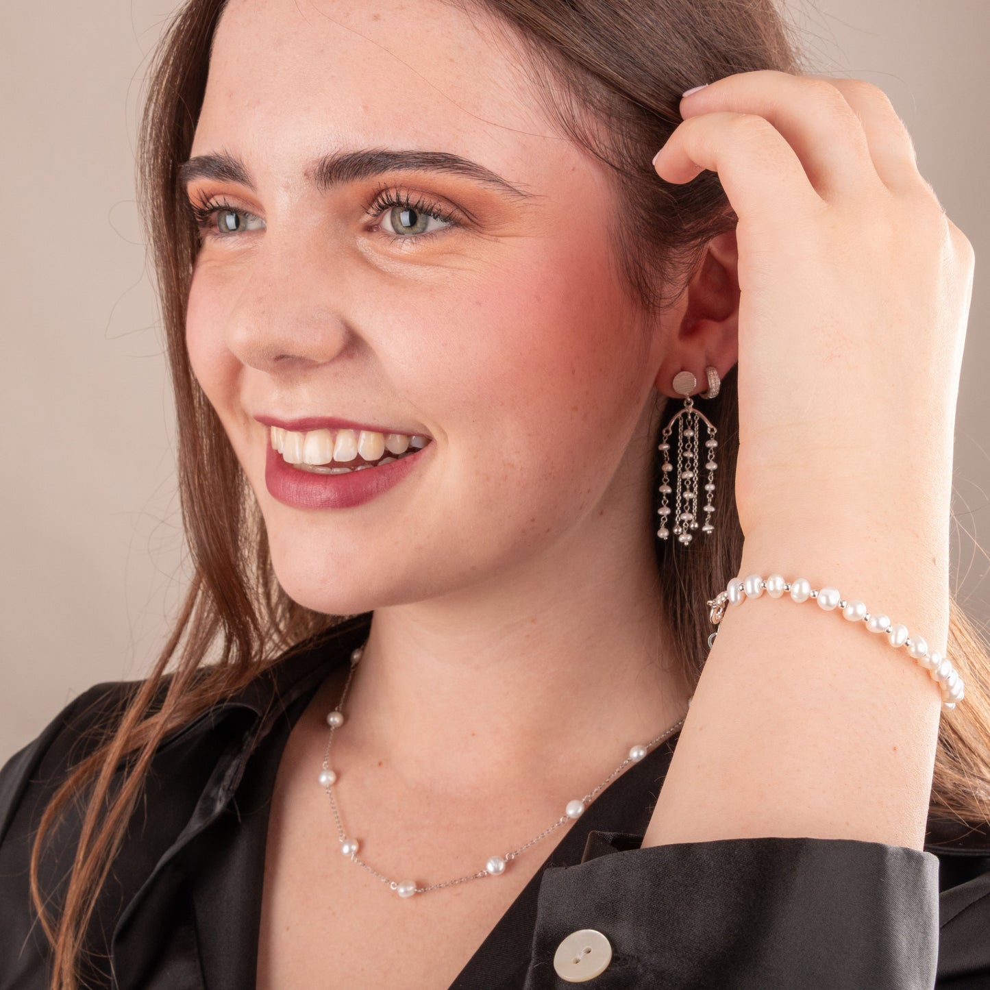 Aro largo Perlas en Movimiento, Plata 925