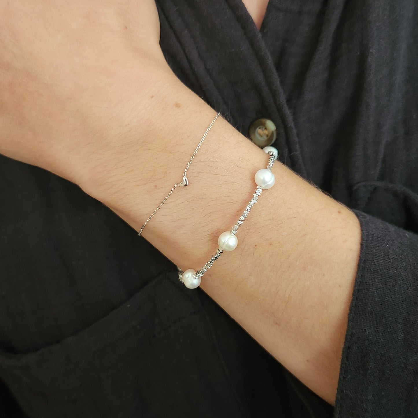 Pulsera Destellos de Perla, plata 925