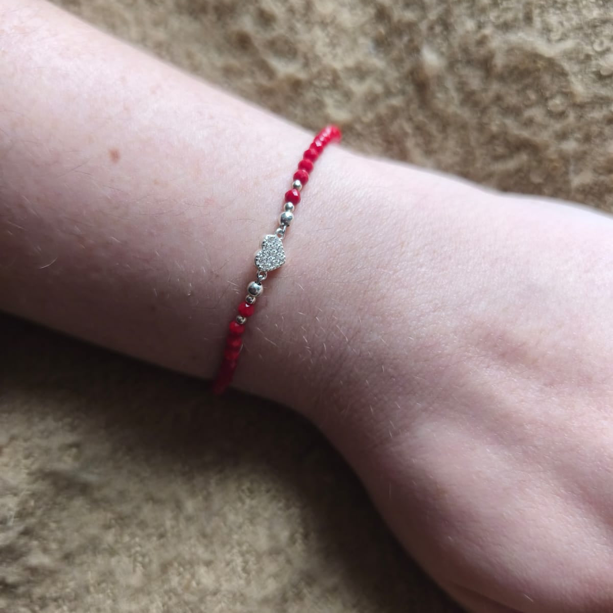 Pulsera roja Corazón Brillante, plata 925