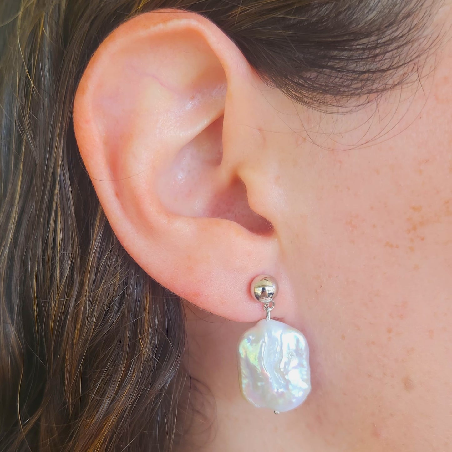 Aro largo Perla Irregular, plata 925