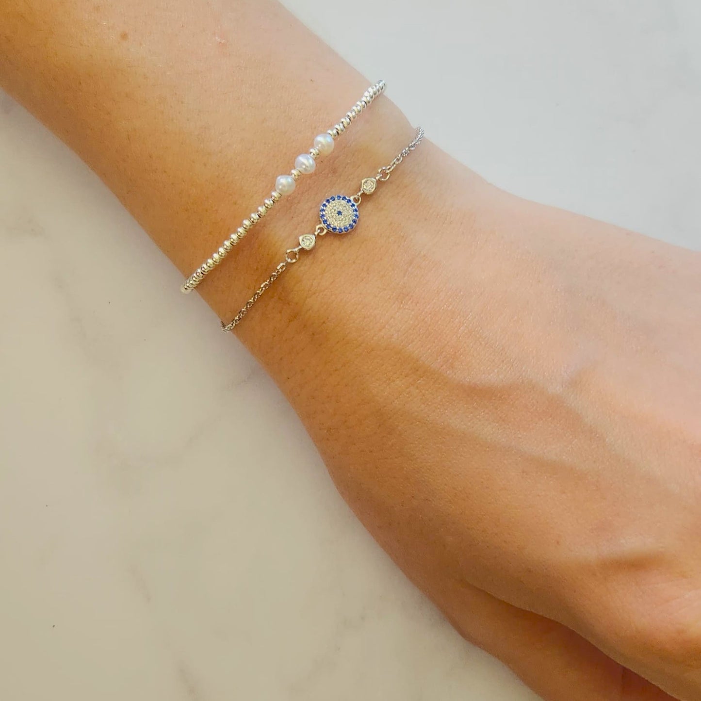 Pulsera Bolitas y Perlas, plata 925