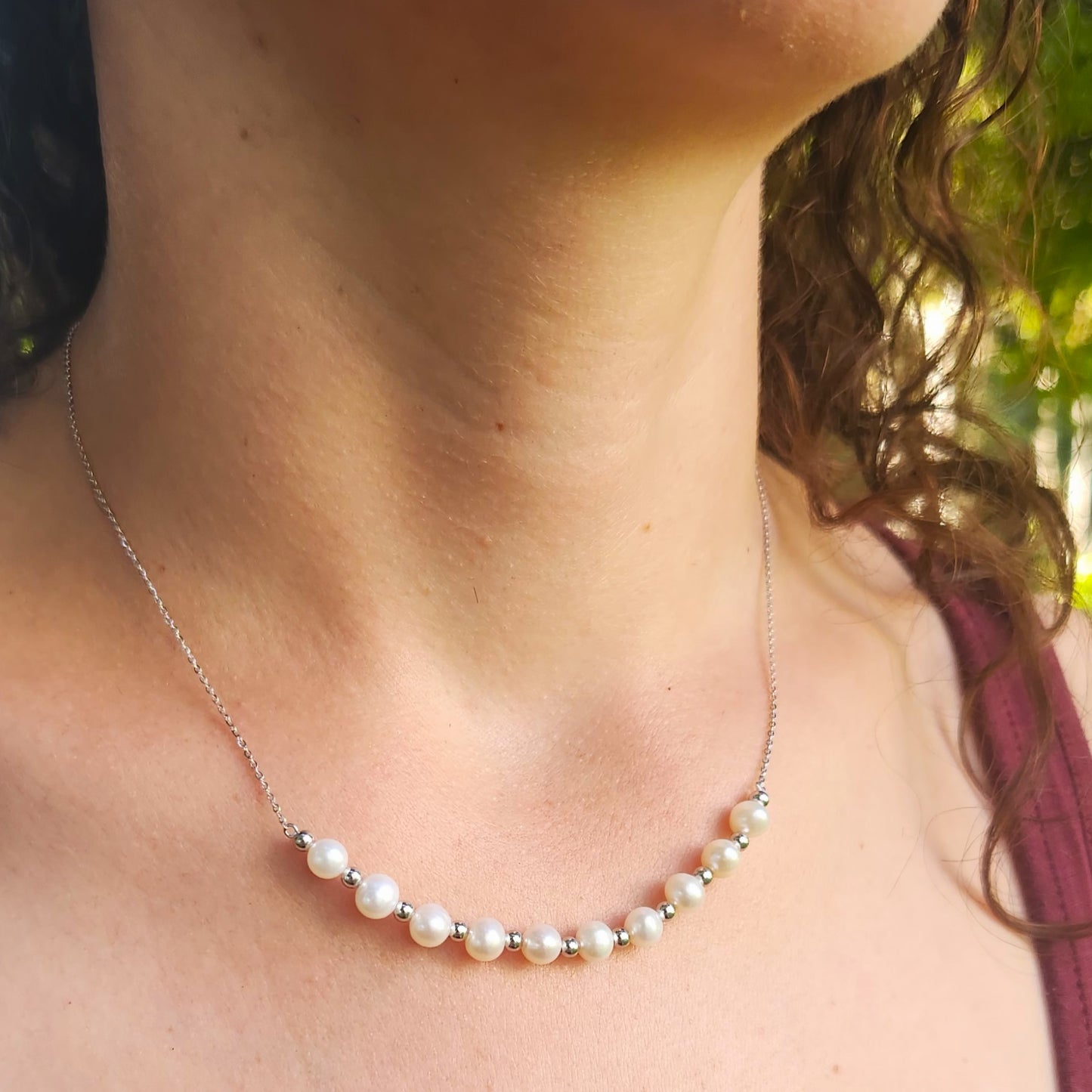 Collar Perla y Mostacilla, plata 925