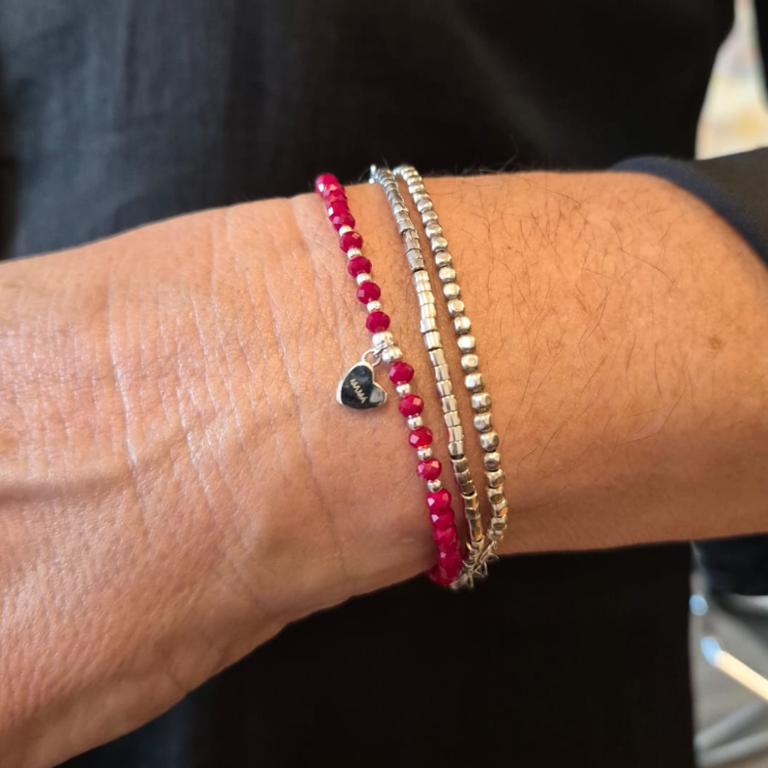 Pulsera roja con corazón mamá, plata 925