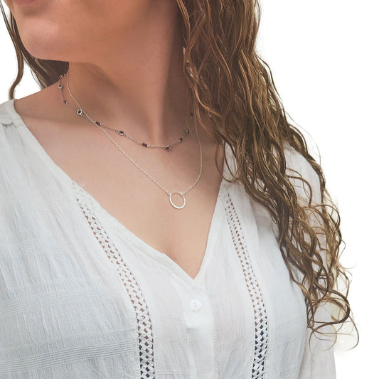 Collar Chocker Negros y Granate, plata 925