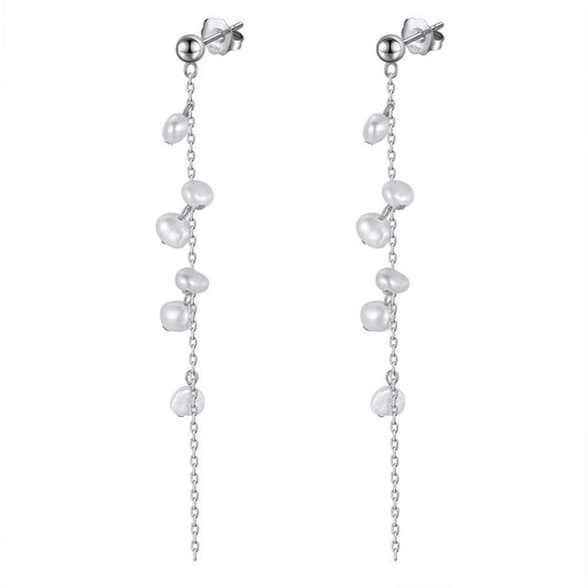 Aro largo Cascada de Perlas, plata 925