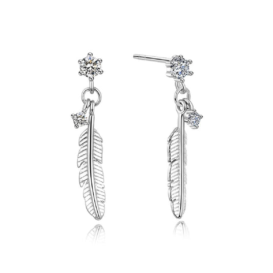 Aro largo con pluma y circón, plata 925