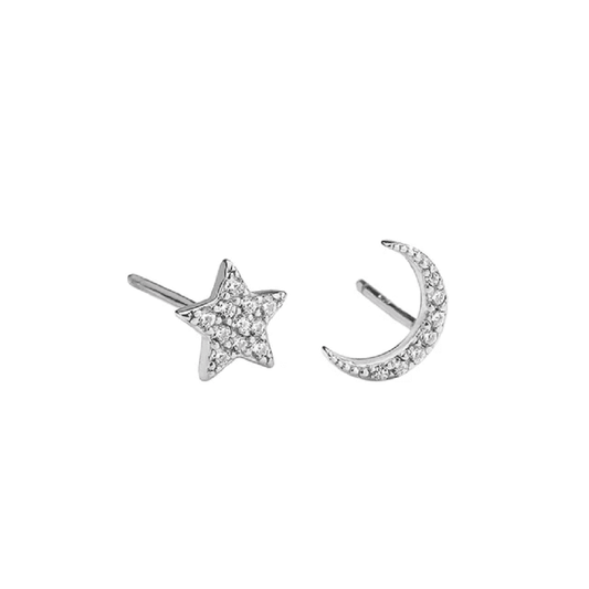 Aro de estrella-luna con circones, plata 925