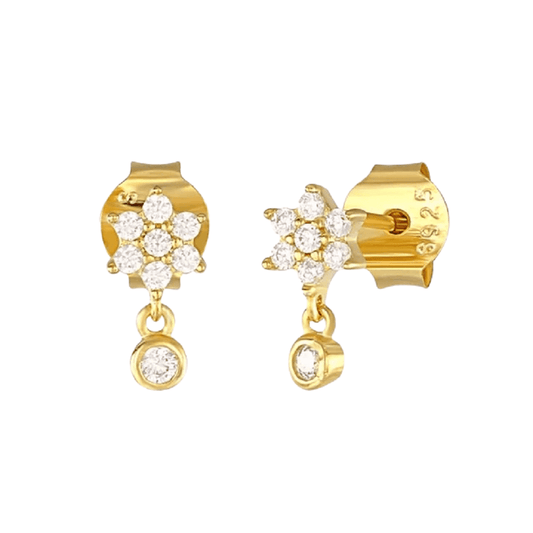 Aro de flor con circones, bañada en oro 18K