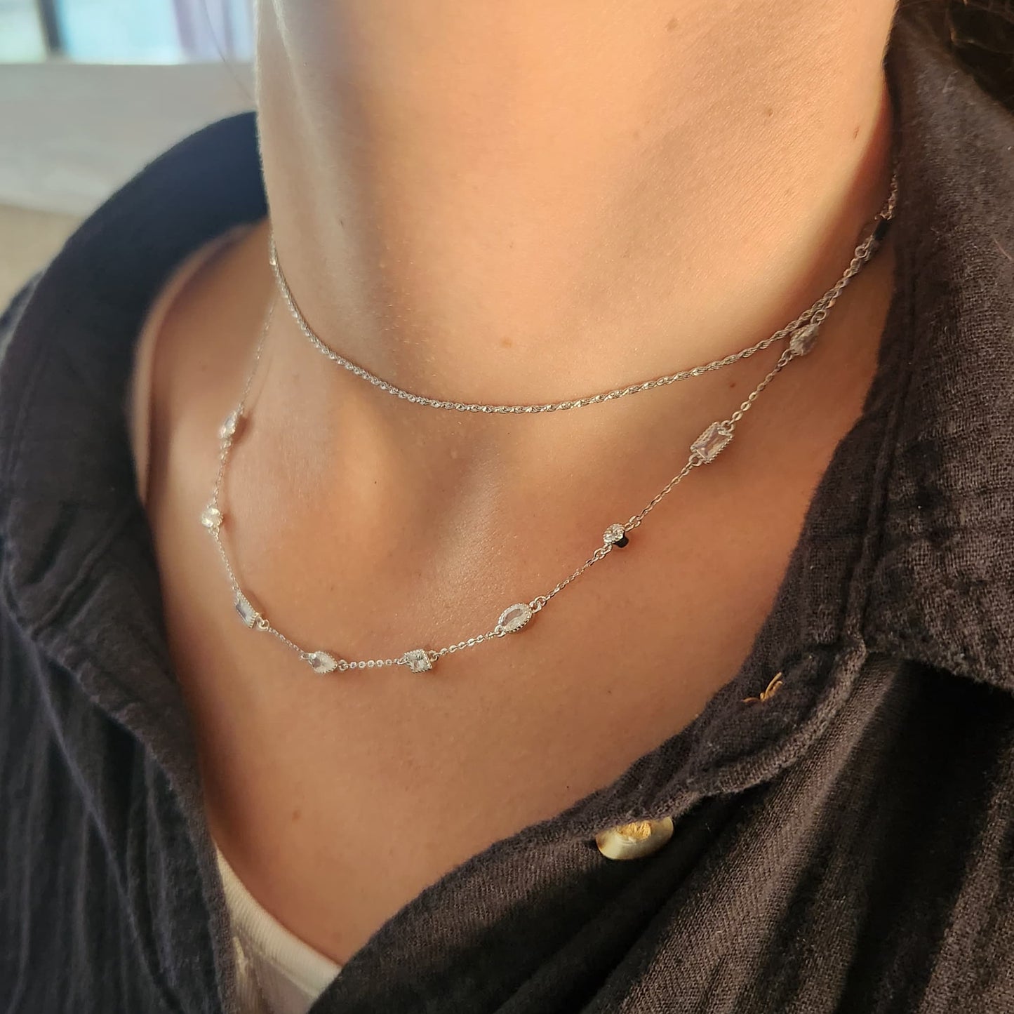 Collar Destellos Geométricos, Plata 925